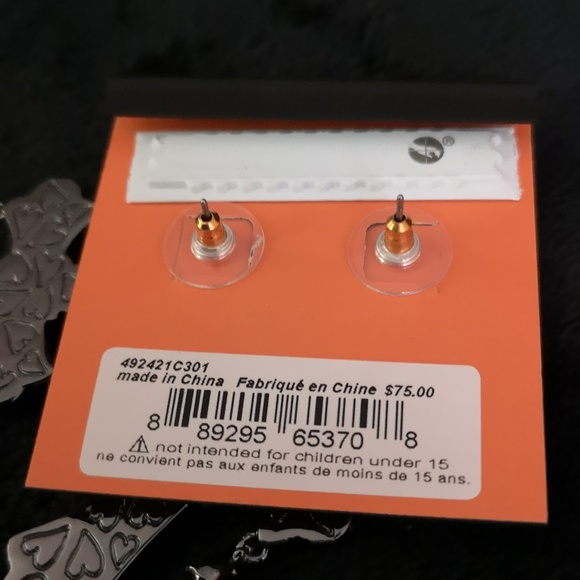 Brand New Betsy Johnson Cross Earrings w/ Iridescent "Stones" & Gem Heart Glows - Picture 6 of 8